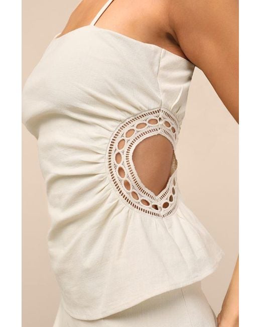 Lulus White Mahsa Cream Crochet Embroidered Asymmetrical Tank Top