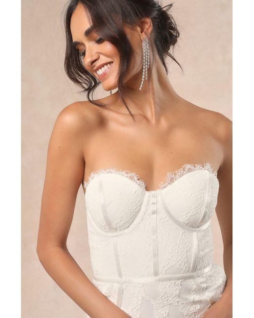 Lulus Natural Imani Lace Bustier Mermaid Maxi Dress