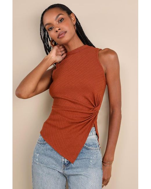 Lulus Orange Trendy Minimalist Ribbed Knotted Tank Top