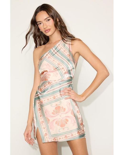 Lulus Natural Lakesha Multi Boho Print One-Shoulder Mini Dress