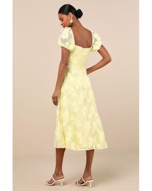 Lulus Yellow Sweetest Behavior Embroidered Puff Sleeve Midi Dress
