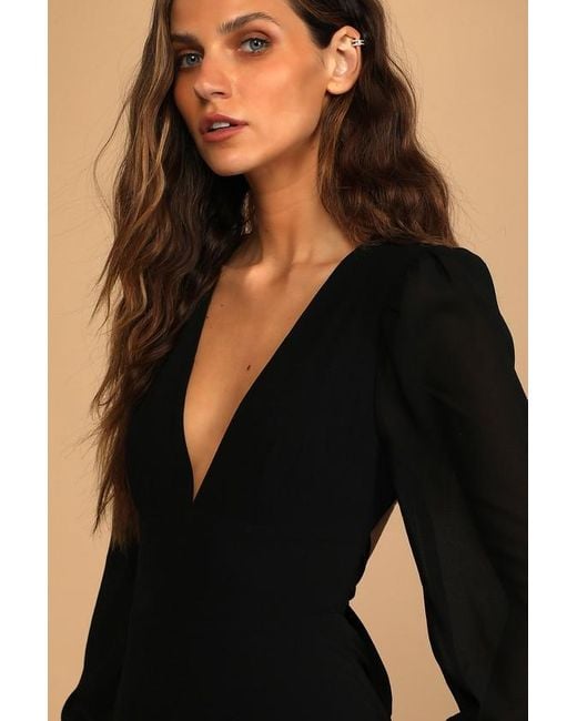 Lulus Black Talk About Divine Long Sleeve Backless Maxi Dress