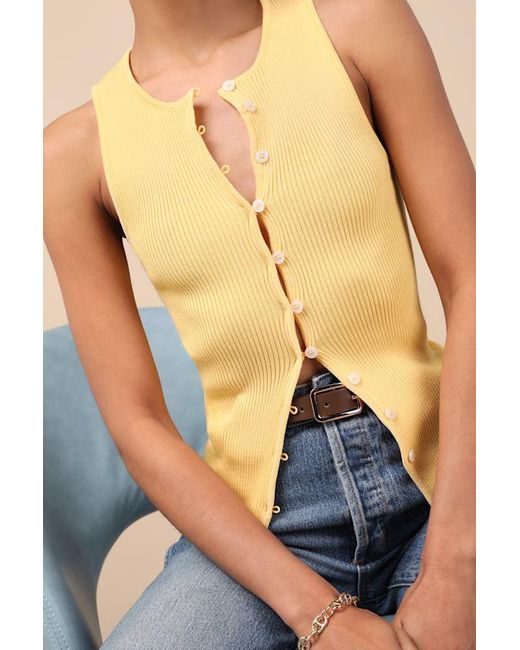 Lulus Blue Cheslyn Ribbed Button-Front Tank Top