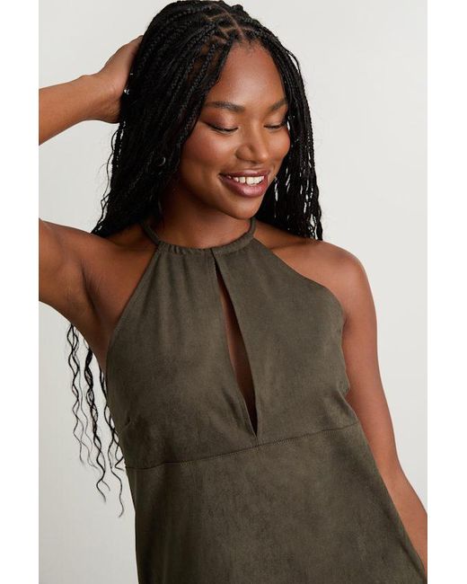 Lulus Natural Westlynn Suede Cutout Shift Mini Dress