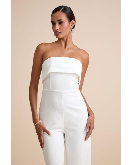 Lulus Natural Carmo Strapless Straight Leg Jumpsuit