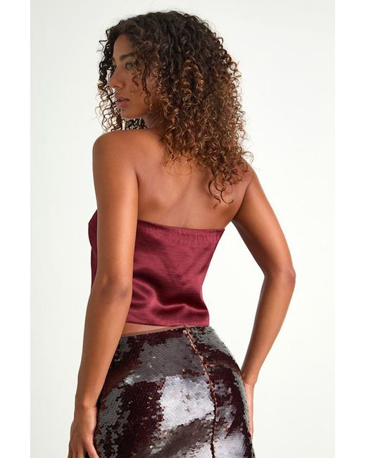 Lulus Red Devine Satin Strapless Crop Top