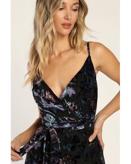 Lulus Blue Pretty Companion Floral Velvet Burnout Maxi Dress