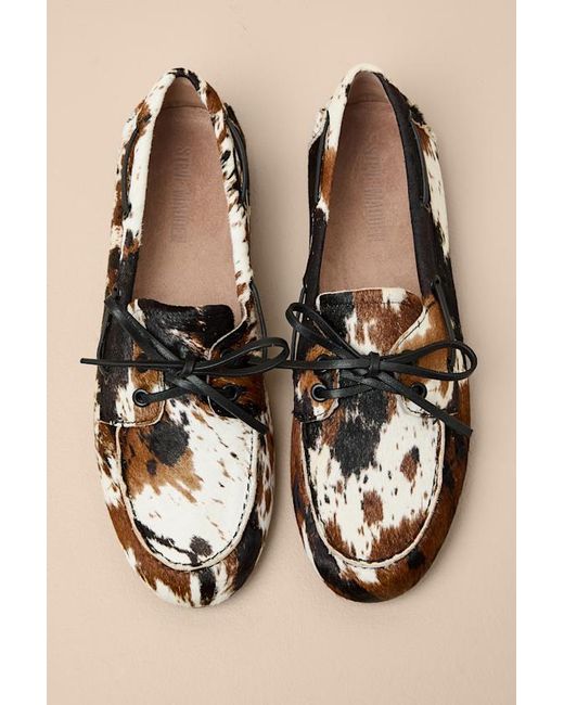 Steve Madden Natural Sag Cow Print Calf Hair Leather Lace-Up Loafers
