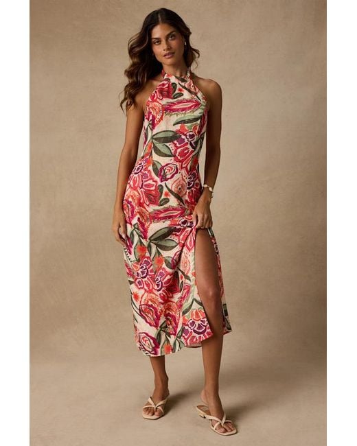 Lulus White Paloma Multi Floral Halter Midi Dress