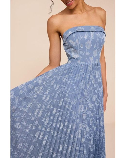 Lulus Blue Elysium Floral Burnout Strapless Maxi Dress