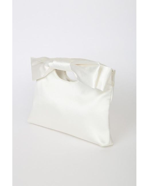 Lulus White Total Romantic Satin Bow Clutch