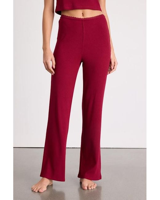 Lulus Red Laudrey Ribbed Knit Wide-Leg Lounge Pants