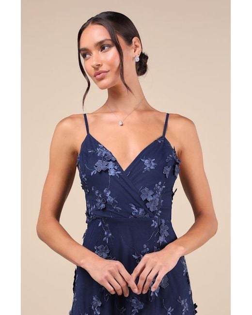 Lulus Blue Rare Presence 3D Floral Surplice Maxi Dress