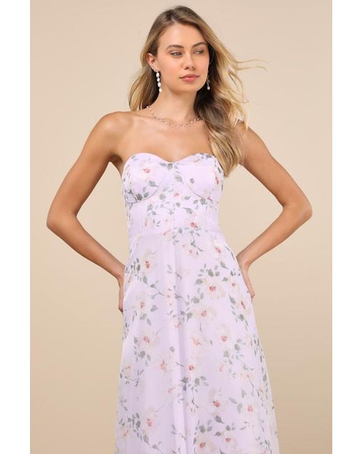 Lulus Natural Chic Preciousness Floral Organza Bustier Maxi Dress