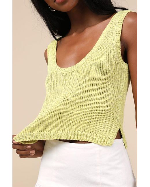 Lulus Yellow Elevated Staple Lime Lurex Cropped Sweater Tank Top