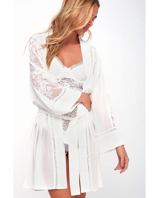 Lush White Morning Light Sheer Lace Robe