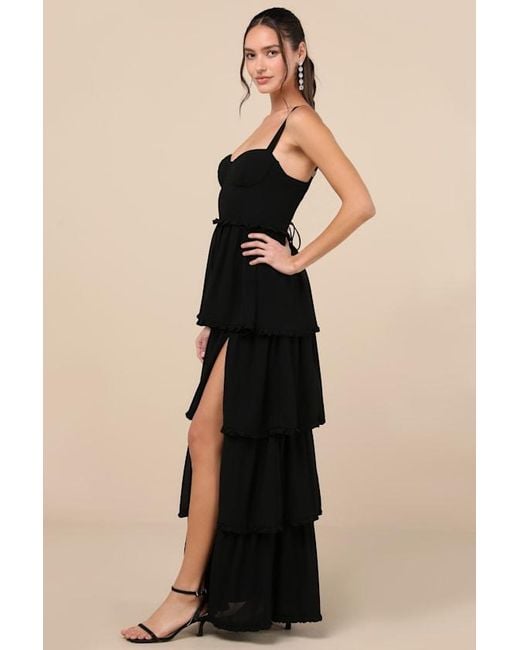 Lulus Black Sophisticated Occasion Bustier Lace-Up Maxi Dress