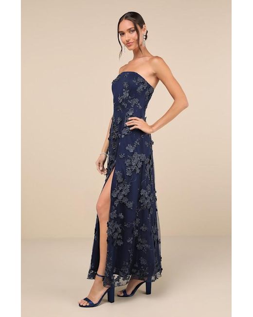 Lulus Blue Rare Presence 3D Floral Embroidered Maxi Dress