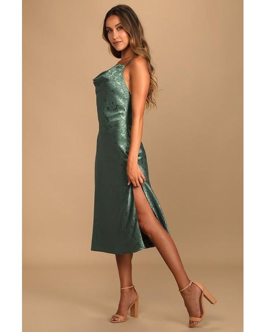 Lulus Blue You'Re My Type Sage Satin Jacquard Midi Slip Dress