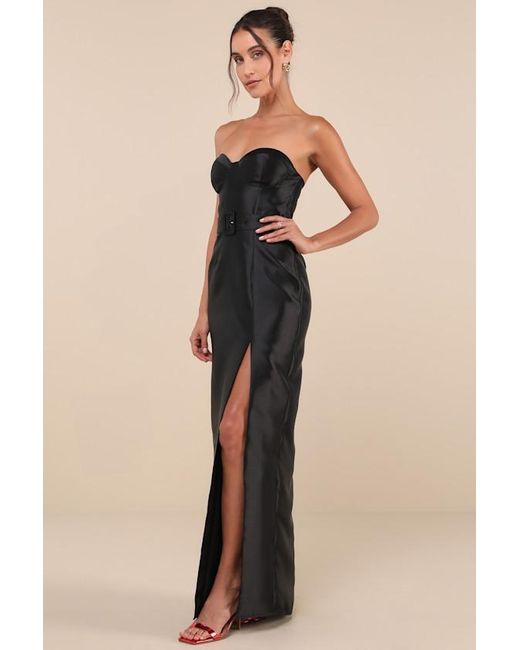 Lulus Black Luxe Sweetie Taffeta Belted Strapless Maxi Dress