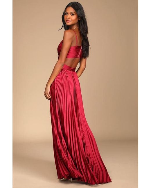 Lulus Red Got The Glam Pleated Cutout Maxi Dress