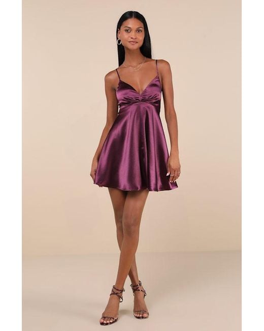 Lulus Red Happily Yours Satin Skater Mini Dress