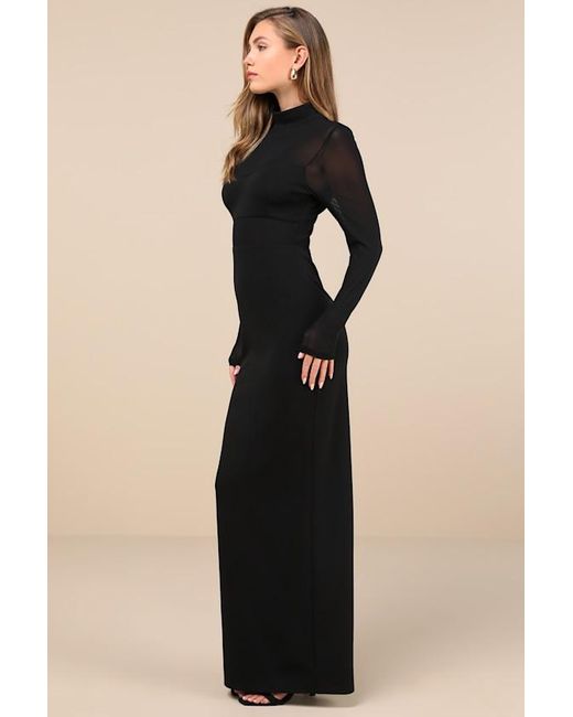 Lulus Black Forever Modern Mesh Long Sleeve Maxi Dress