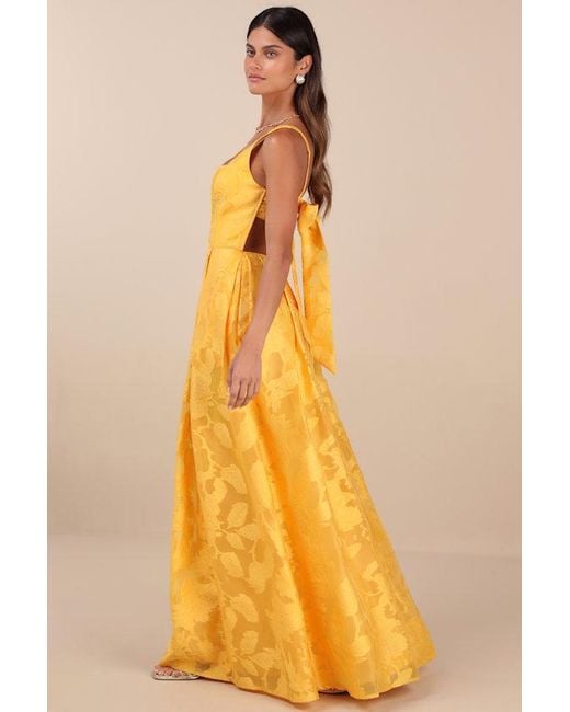 Lulus Yellow Perfected Aura Jacquard Tie-Back Maxi Dress With Pockets