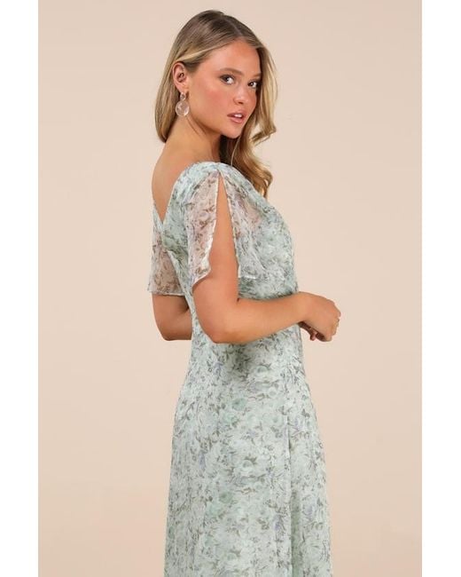 Lulus Multicolor Dreamiest Desires Floral Flutter Sleeve Maxi Dress
