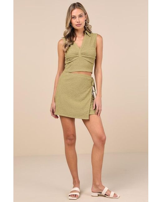 Lulus Green Luxe Cuteness Lime Textured Faux-Wrap Mini Skirt