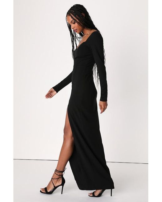Lulus Black Save A Little Bliss For Me Long Sleeve Bodycon Maxi Dress