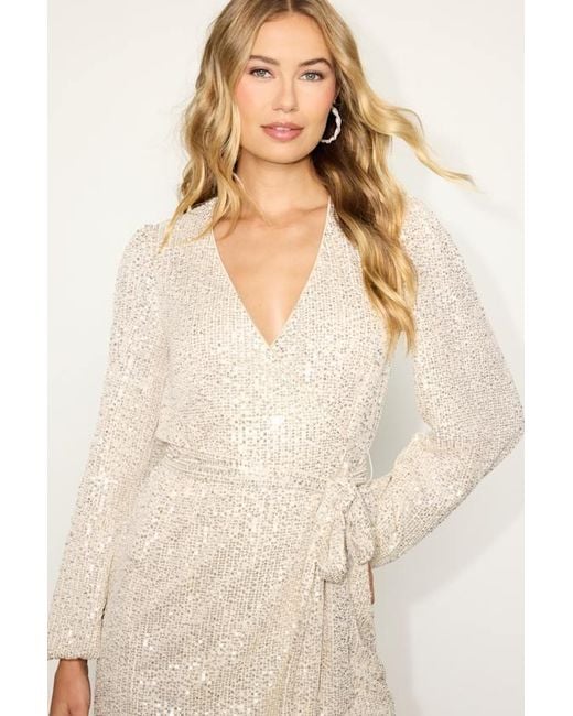 Lulus Metallic Sparkly Darling Sequin Long Sleeve Wrap Dress