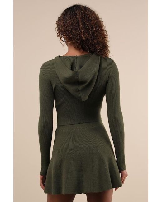 Lulus Green Delightful Duo Ribbed Hooded Two-Piece Sweater Mini Dress