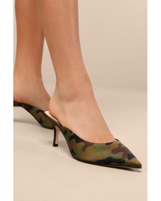 Jessica Simpson Natural Belvaen Forest Camo Satin Mule Pumps
