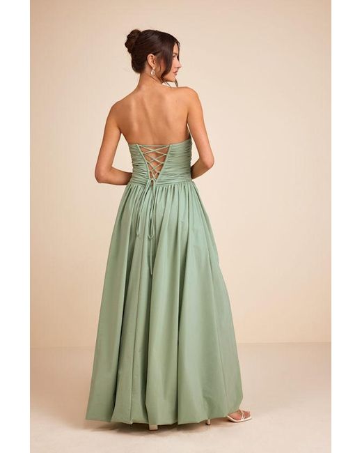 Lulus Green Marilou Strapless Ruched Lace-Up Maxi Dress