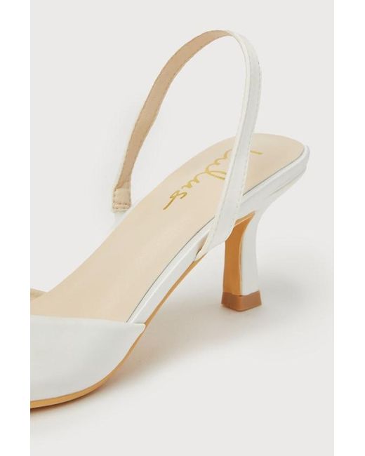 Lulus White Leith Satin Kitten Heel Slingback Pumps