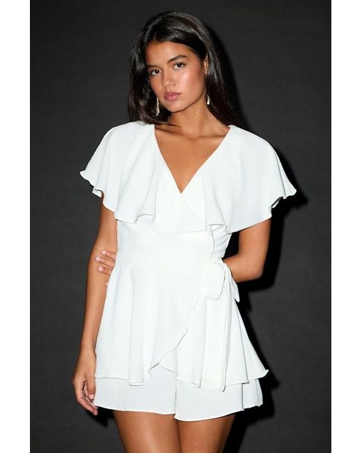 Lulus Brown Aldrin Ruffled Backless Wrap Skort Romper