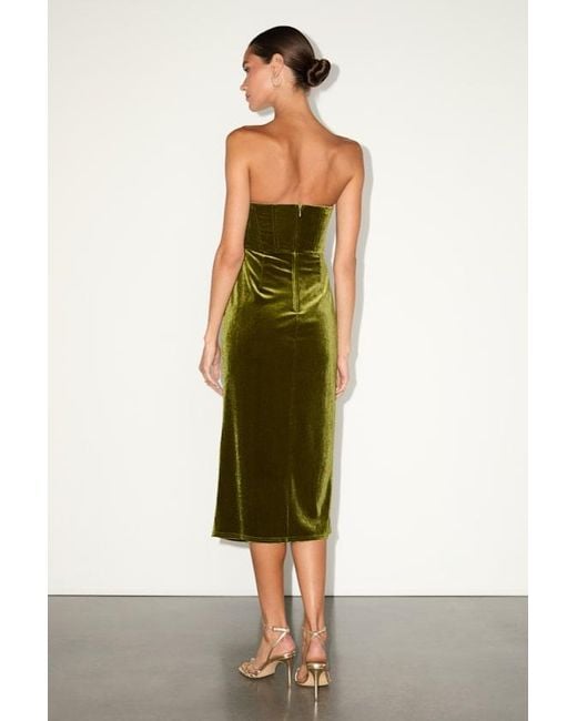Lulus Green Masterfully Flirty Velvet Bustier Midi Dress