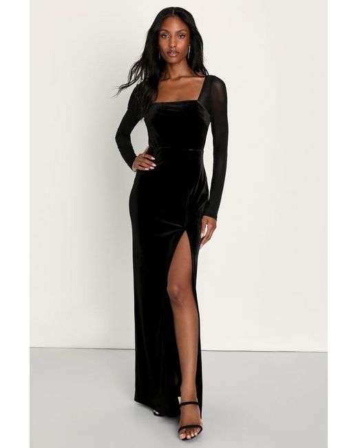 Lulus Black Certifiably Chic Velvet Mesh Long Sleeve Maxi Dress