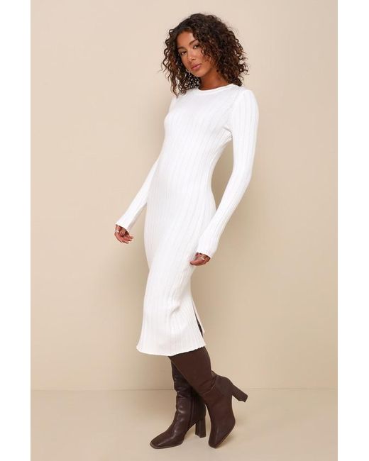 Lulus The Best Yet Ribbed Bodycon Sweater Dress in Natural | Lyst UK