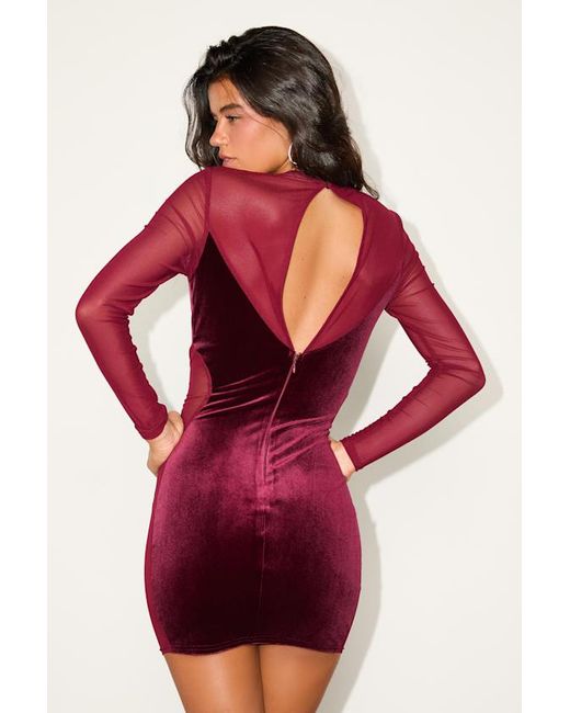 Lulus Red Irresistible Details Velvet Mesh Long Sleeve Mini Dress