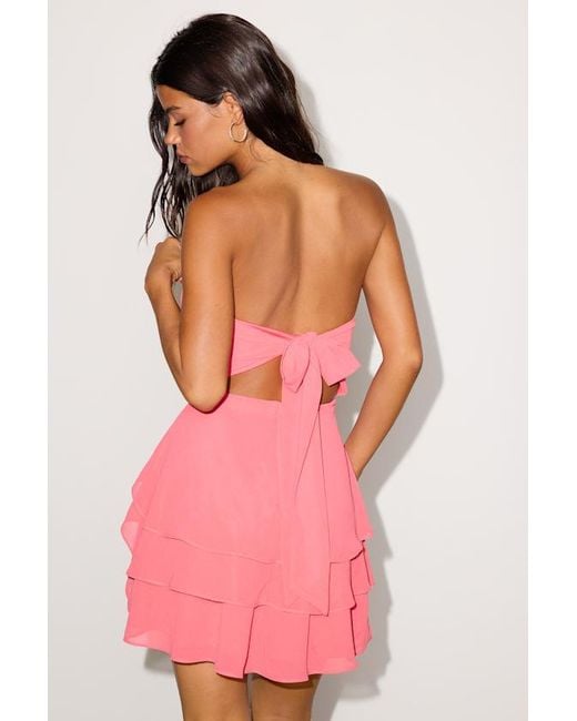Lulus Pink Suvi Strapless Tiered Asymmetrical Mini Dress