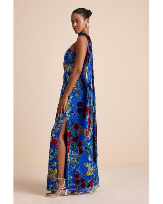 Lulus Blue Corelia Floral Velvet Burnout Strapless Sash Maxi Dress