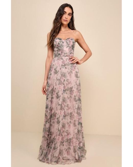 Lulus Natural Most Beautiful Day Multi Floral Print Organza Maxi Dress