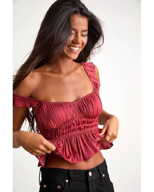 Lulus Red Sophisticate Satin Peplum Tank Top