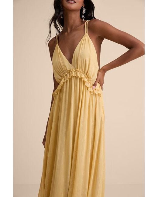 Lulus Natural Massiel Lurex Ruffled Maxi Dress