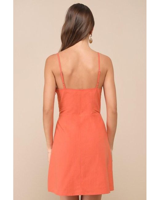 Lulus Orange Sweet Breeze Surplice Button-Front Mini Dress