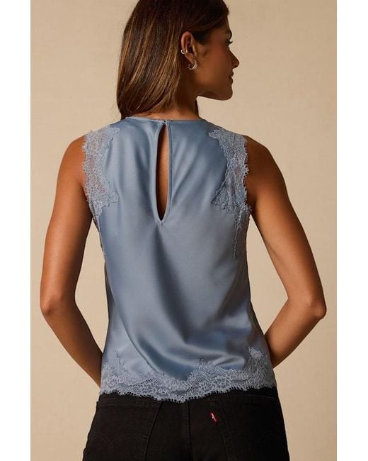 Lulus Blue Jaynae Lace Trim Satin Tank Top