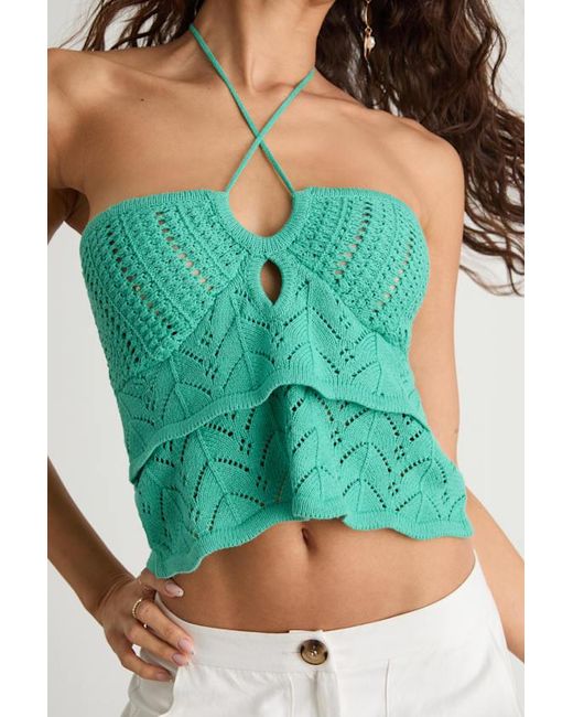 Lulus Green Linden Crochet Cutout Tiered Halter Top