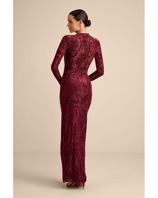 Lulus Red Neilina Velvet Jacquard Mock Neck Maxi Dress